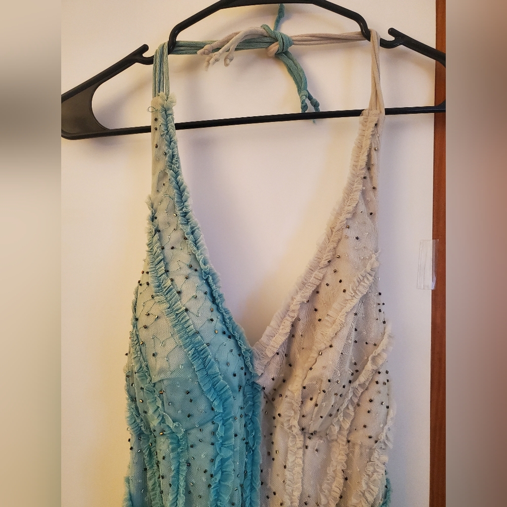 Vintage Beaded Long Blue Purple Mermaid Dress - Picture 3 of 9